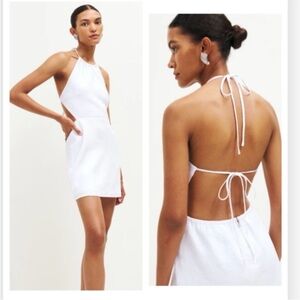 Reformation Mabli White Linen Halter Dress